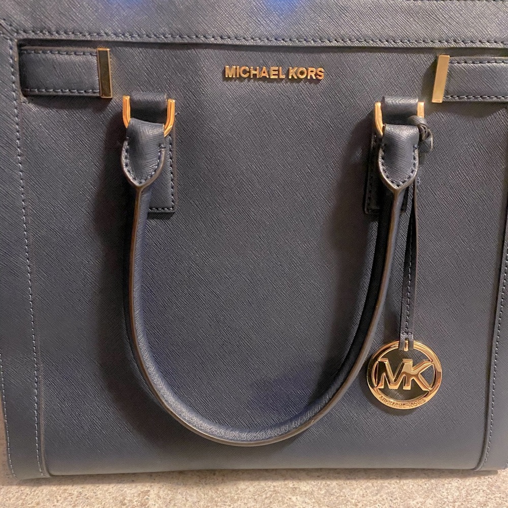 Michael Kors Saffiano Leather Satchel Crossbody Bag, Purse blue